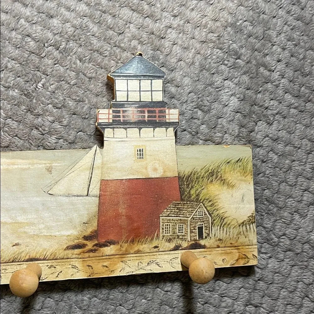 Nautical Lighthouse Wall Hook Decor - Red and Brown
